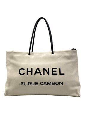 Chanel Tote Bag Essential White Black Leather